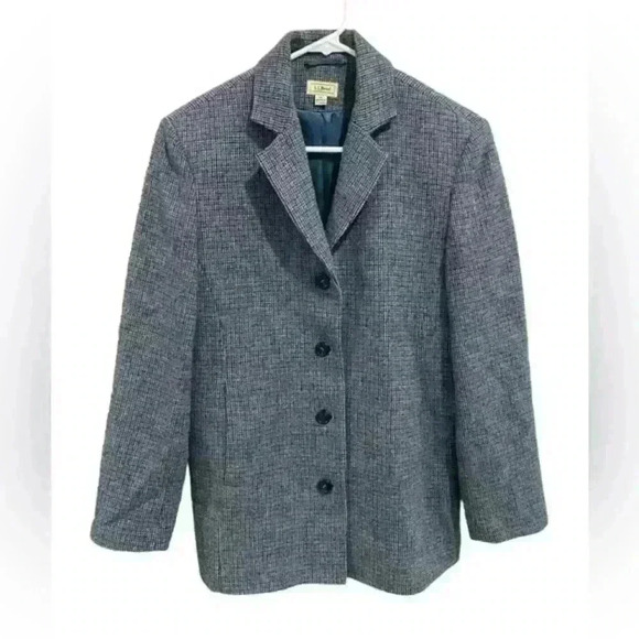 LL Bean Womens Sz 6P Tweed Wool Button Front Classic Blazer Pockets Notch Collar - Picture 1 of 10
